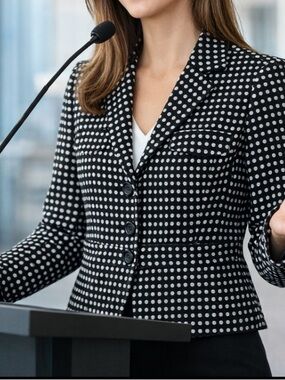 Emma James Petite Black White Polka Dot Knit Blazer 3 Button Petite 6 EUC